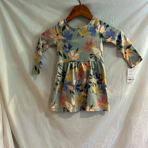 green 1950s dress Black Floral Skull Long Sleeve Fringe Dress Toddler (2T-5T) 2T main image 1